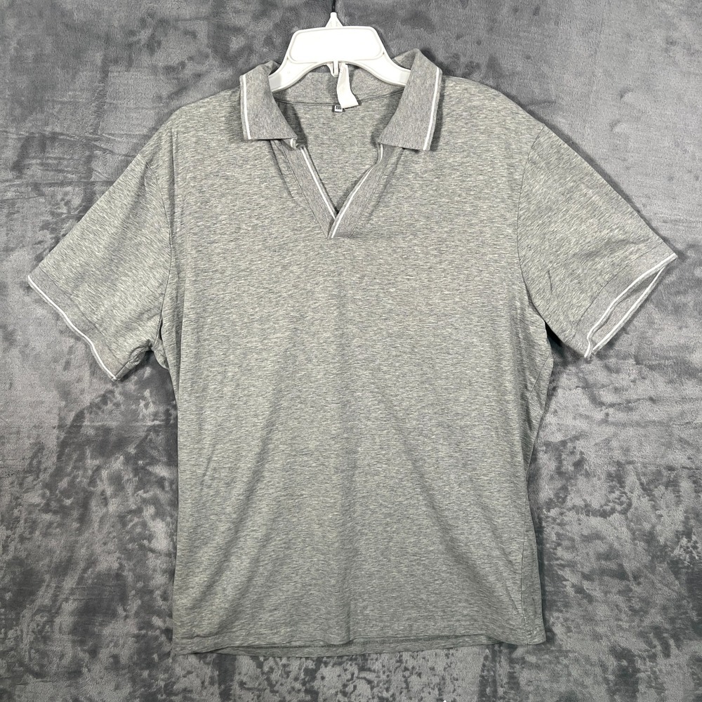 State & Liberty Polo Shirt Mens 2XL Gray V Neck Athletic Stretch Short Sleeve